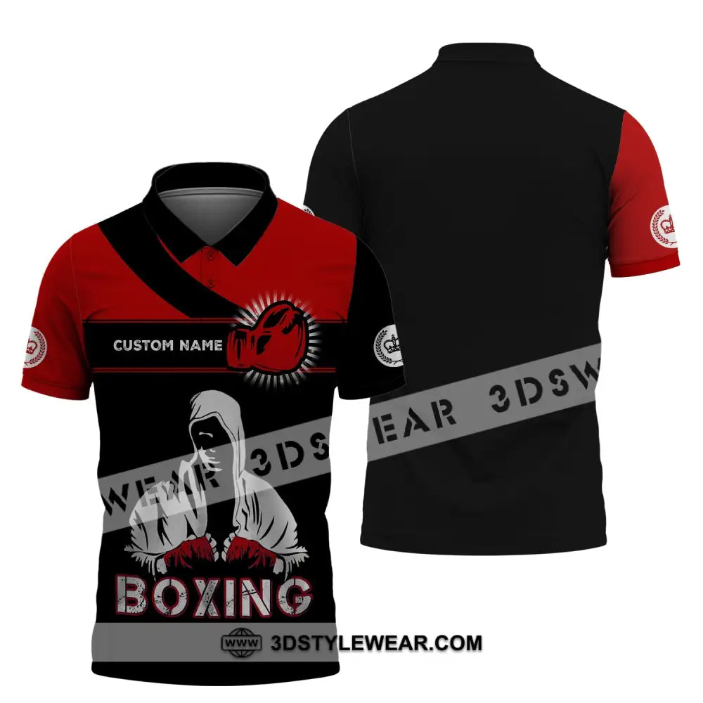 Unisex Shirt - Custom Name Boxing Gift For Player Black And Red Polo / S T-Shirt