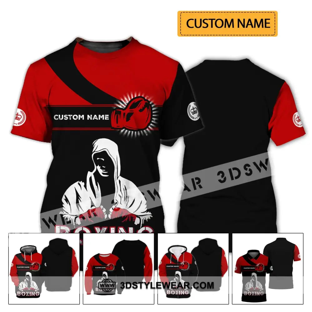 Unisex Shirt - Custom Name Boxing Gift For Player Black And Red T-Shirt