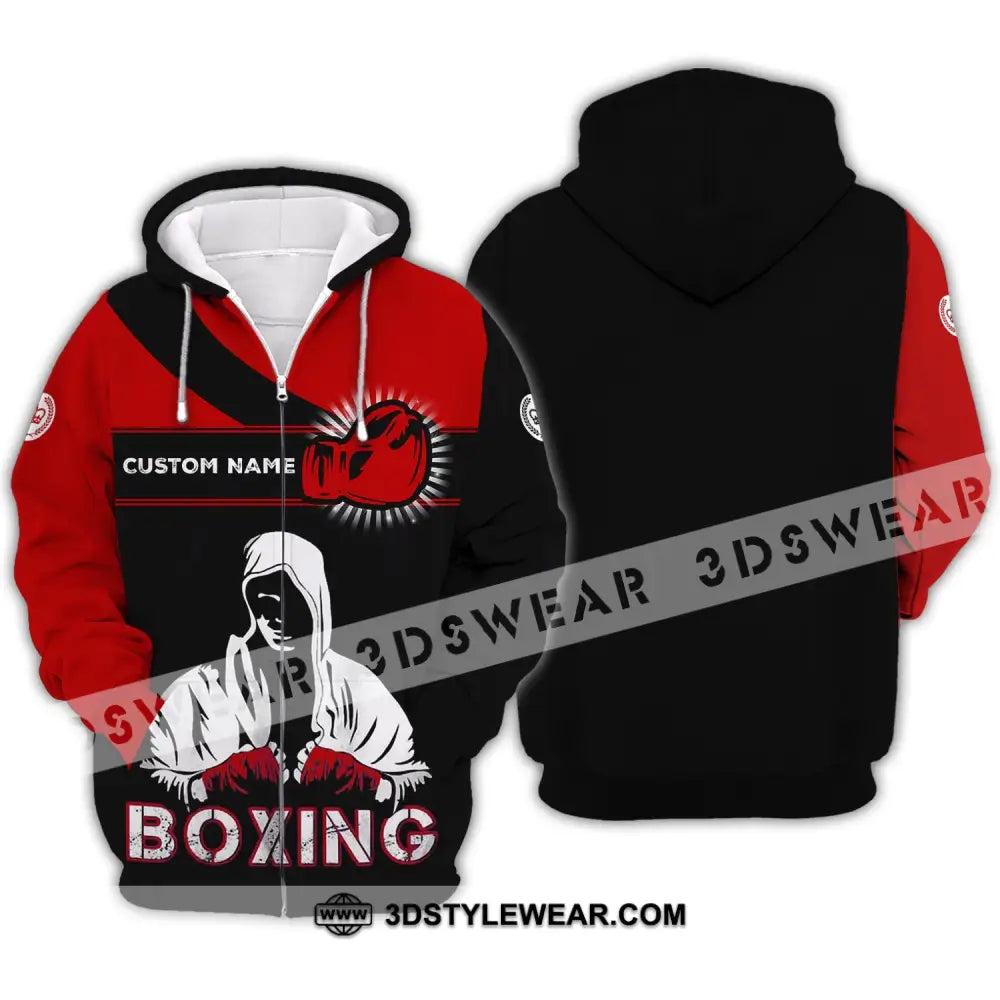 Unisex Shirt - Custom Name Boxing Gift For Player Black And Red Zipper Hoodie / S T-Shirt