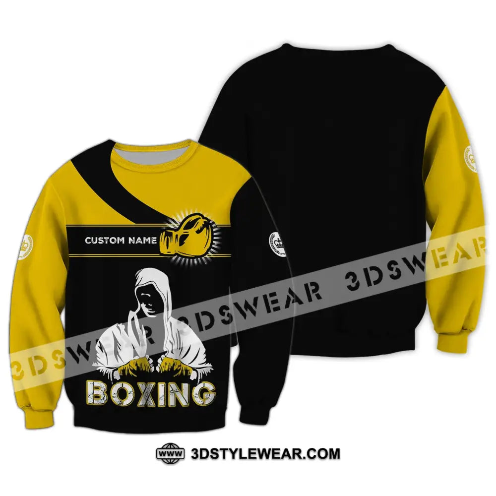 Unisex Shirt - Custom Name Boxing Gift For Player Black And Yellow Long Sleeve / S T-Shirt