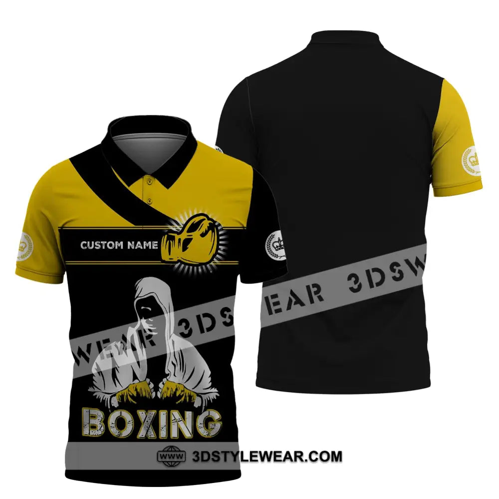 Unisex Shirt - Custom Name Boxing Gift For Player Black And Yellow Polo / S T-Shirt