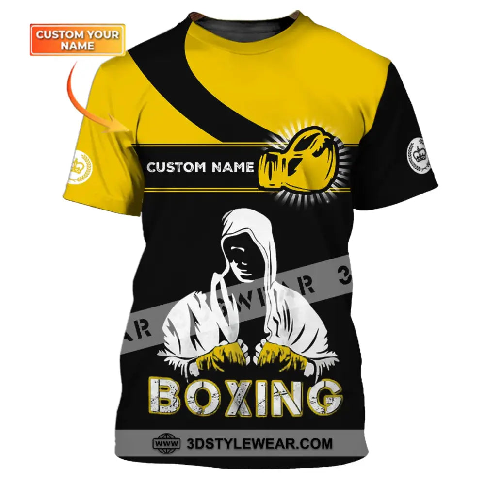 Unisex Shirt - Custom Name Boxing Gift For Player Black And Yellow T-Shirt