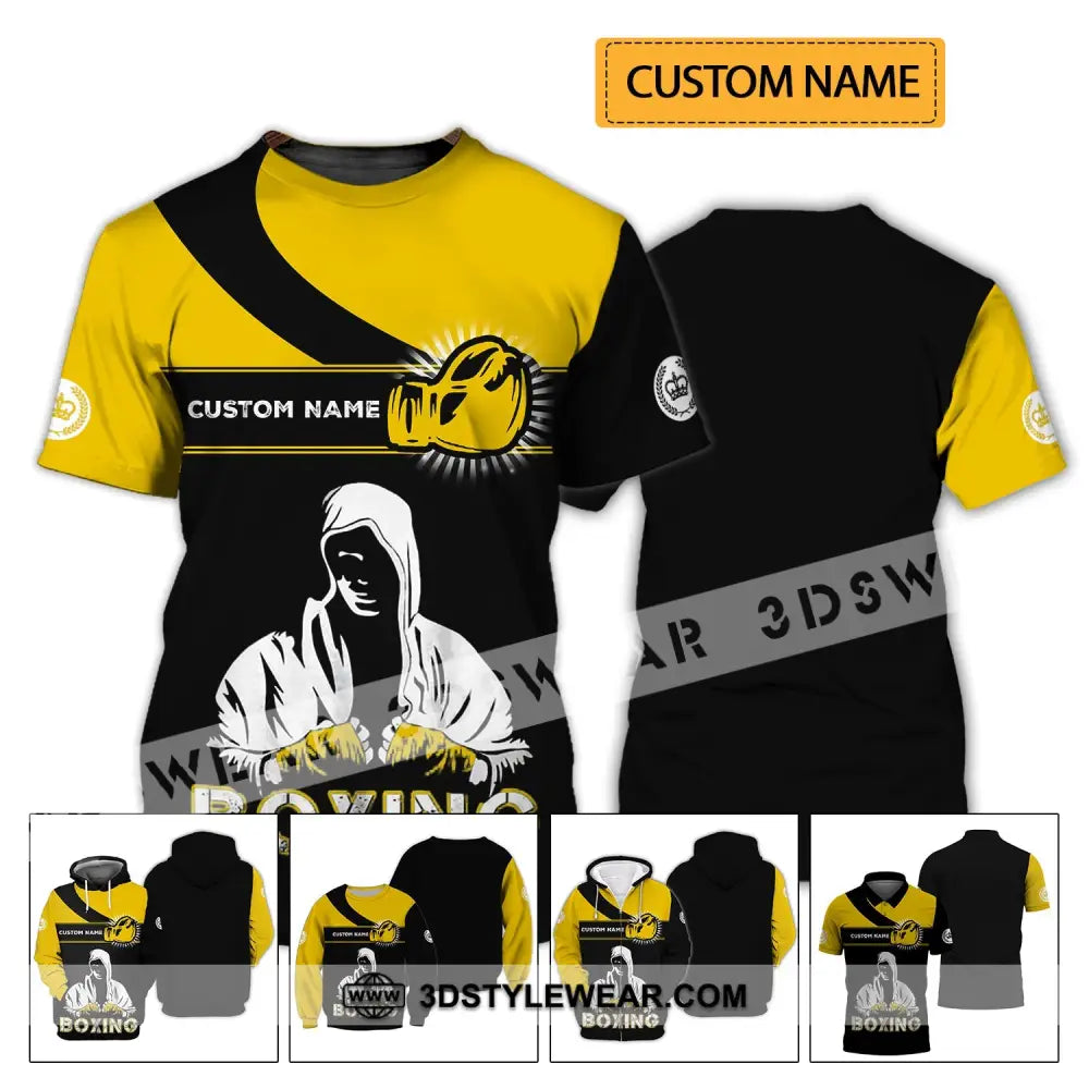 Unisex Shirt - Custom Name Boxing Gift For Player Black And Yellow T-Shirt