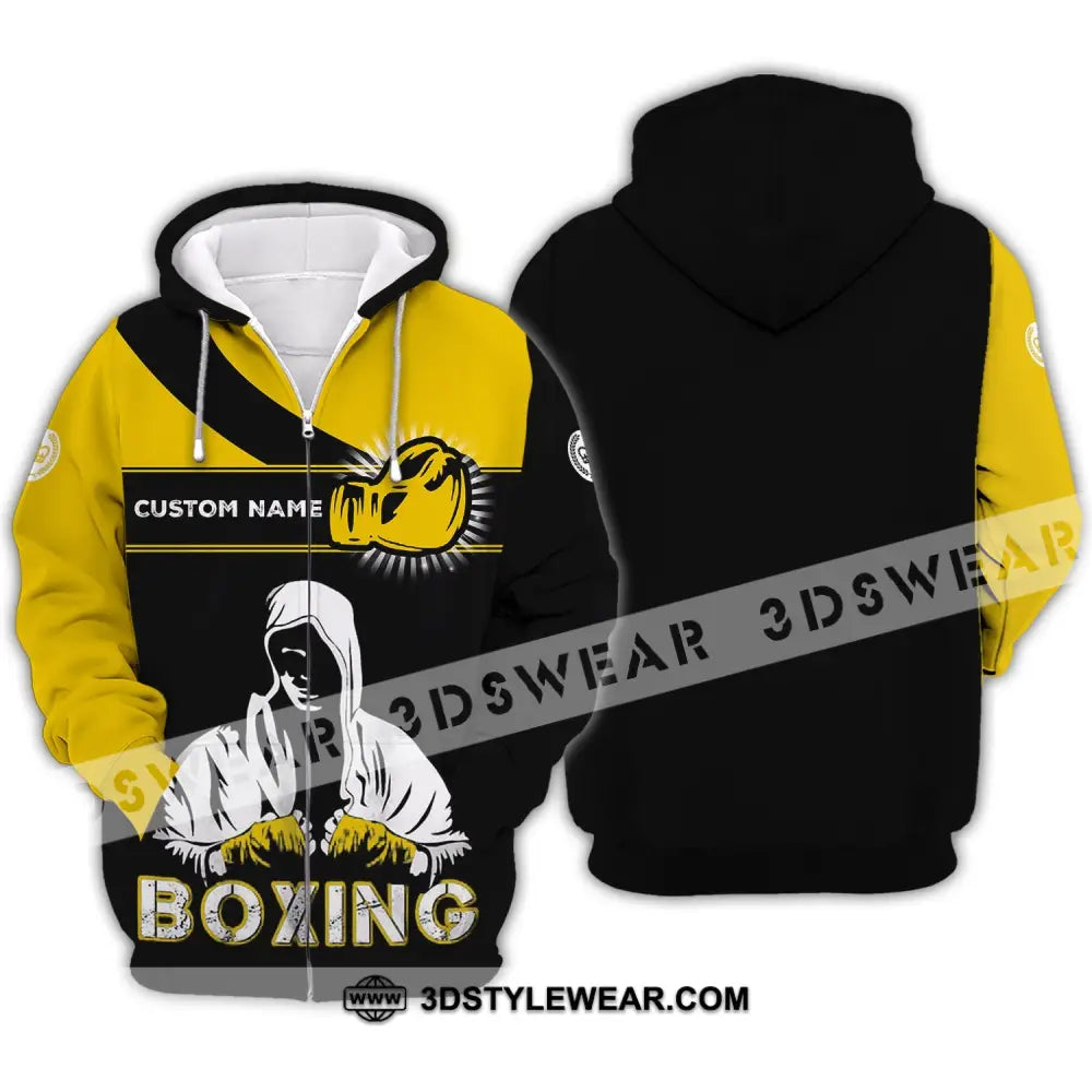 Unisex Shirt - Custom Name Boxing Gift For Player Black And Yellow Zipper Hoodie / S T-Shirt