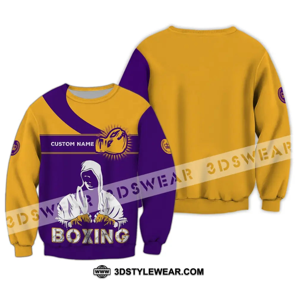 Unisex Shirt - Custom Name Boxing Gift For Player Purple And Yellow Long Sleeve / S T-Shirt