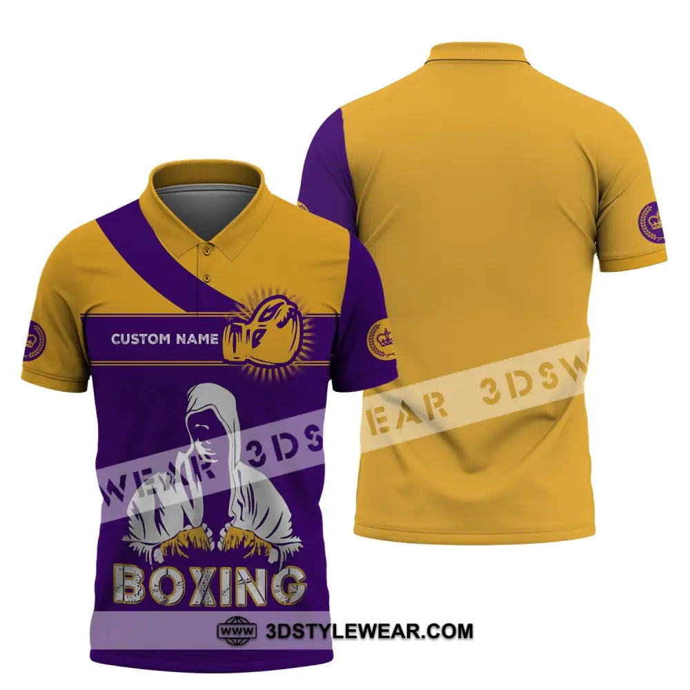 Unisex Shirt - Custom Name Boxing Gift For Player Purple And Yellow Polo / S T-Shirt