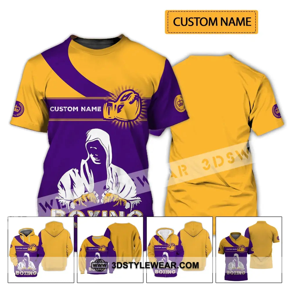 Unisex Shirt - Custom Name Boxing Gift For Player Purple And Yellow T-Shirt