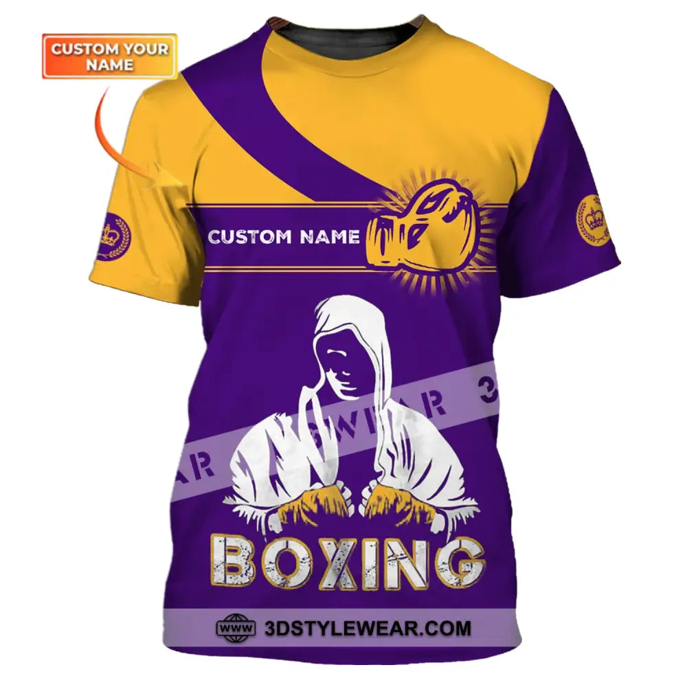 Unisex Shirt - Custom Name Boxing Gift For Player Purple And Yellow T-Shirt