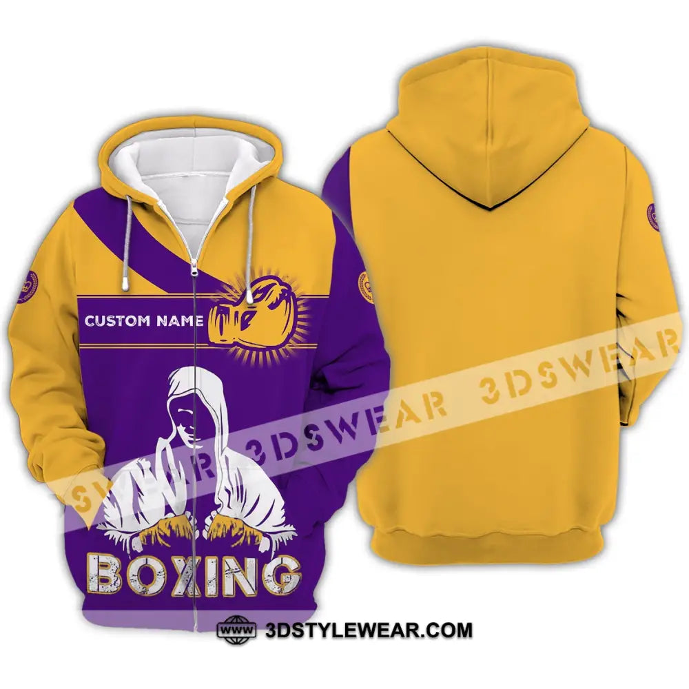 Unisex Shirt - Custom Name Boxing Gift For Player Purple And Yellow Zipper Hoodie / S T-Shirt