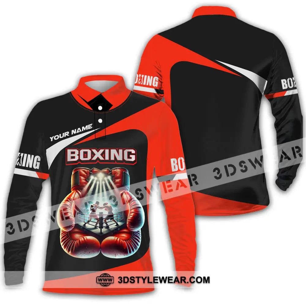 Unisex Shirt - Custom Name Boxing Gloves Long Sleeve Polo / S T-Shirt