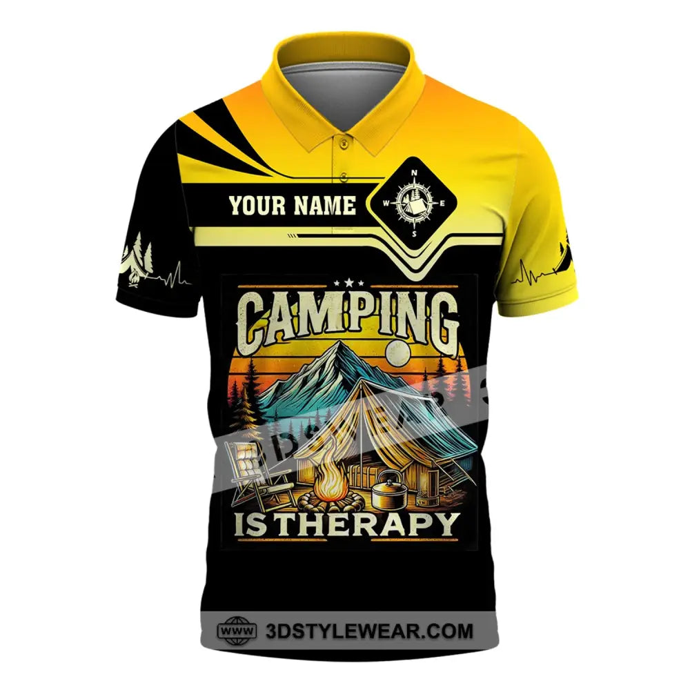 Unisex Shirt Custom Name Camping Is Therapy Hoodie Polo / S T-Shirt