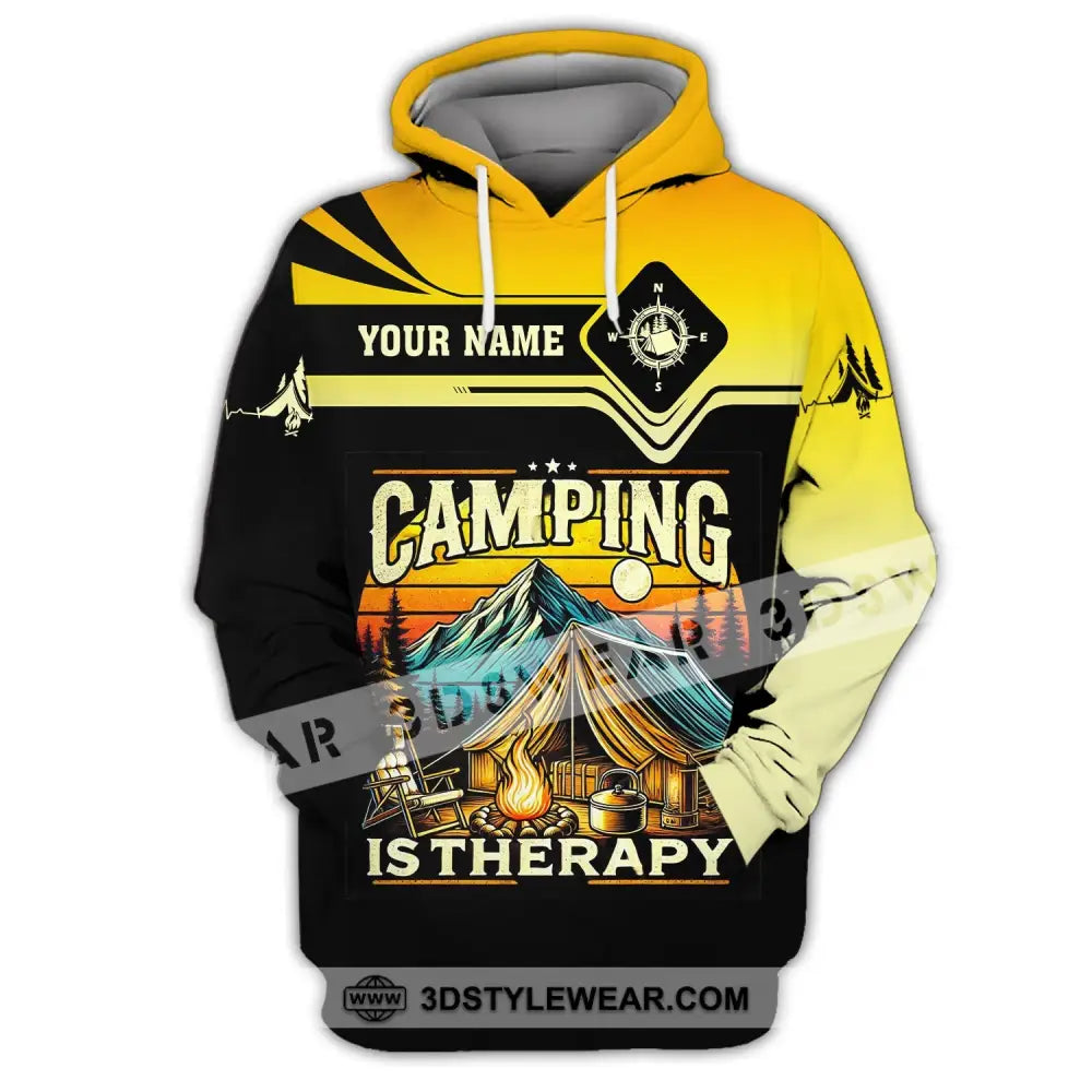 Unisex Shirt Custom Name Camping Is Therapy Hoodie Polo / S T-Shirt