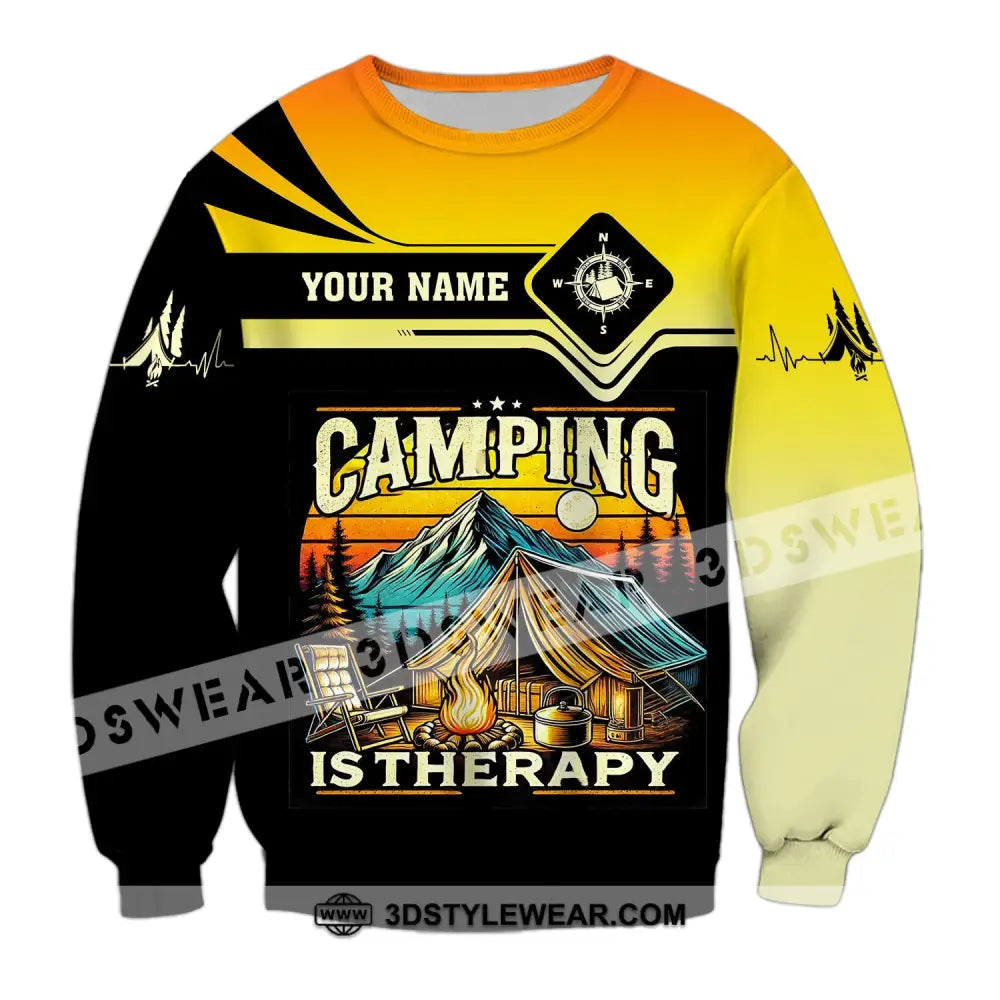 Unisex Shirt Custom Name Camping Is Therapy Hoodie Polo T-Shirt