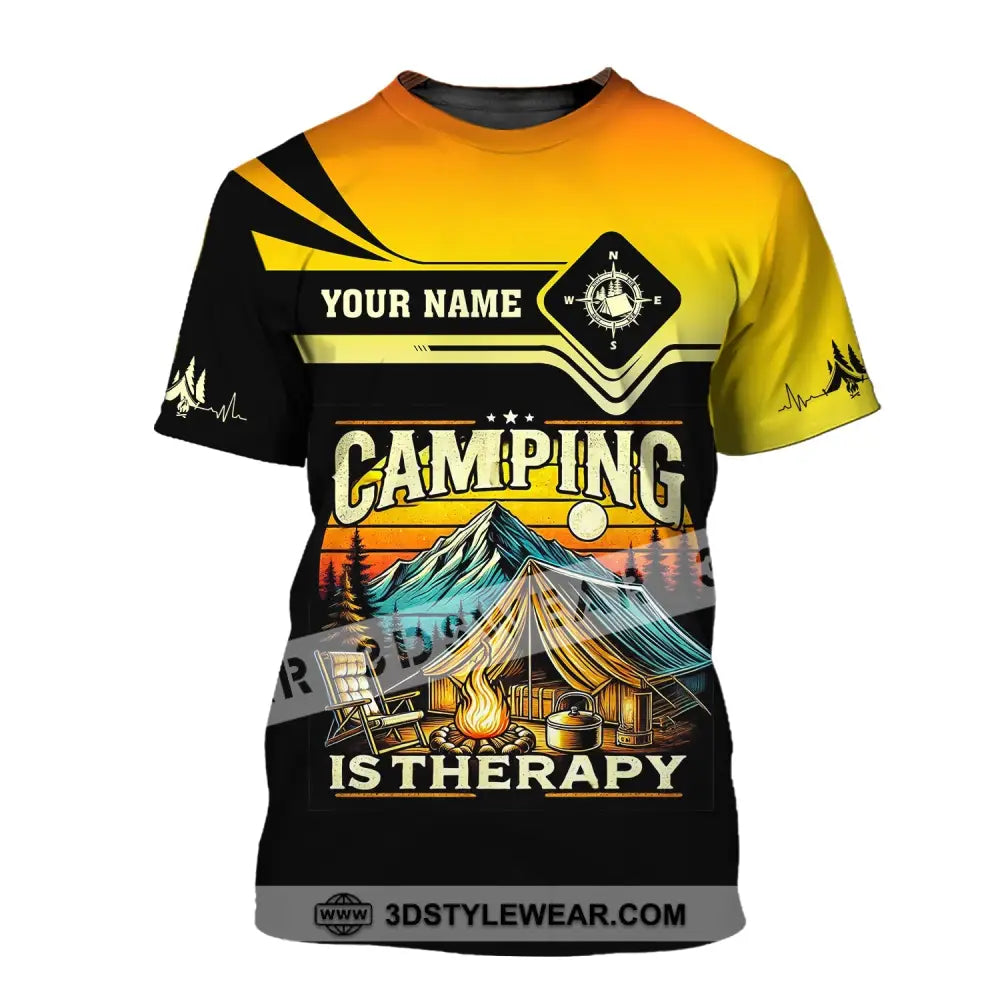 Unisex Shirt Custom Name Camping Is Therapy Hoodie Polo T-Shirt / S T-Shirt