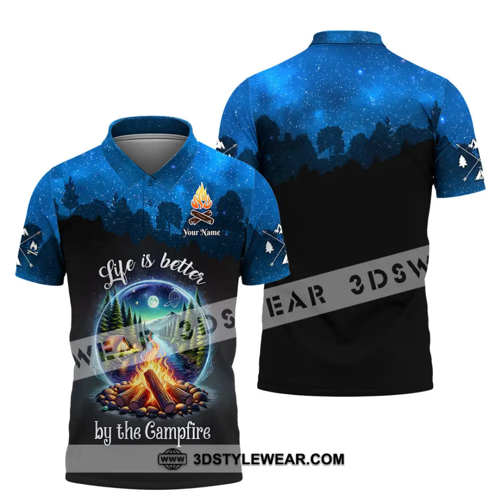 Unisex Shirt Custom Name Camping Polo Long Sleeve Campfire T-Shirt / S T-Shirt