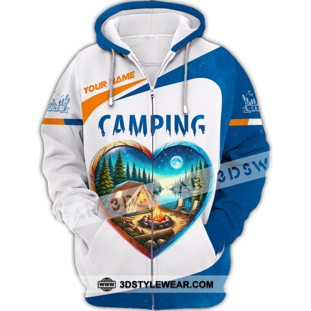 Unisex Shirt Custom Name Camping Polo Long Sleeve Love T-Shirt Zipper Hoodie / S T-Shirt