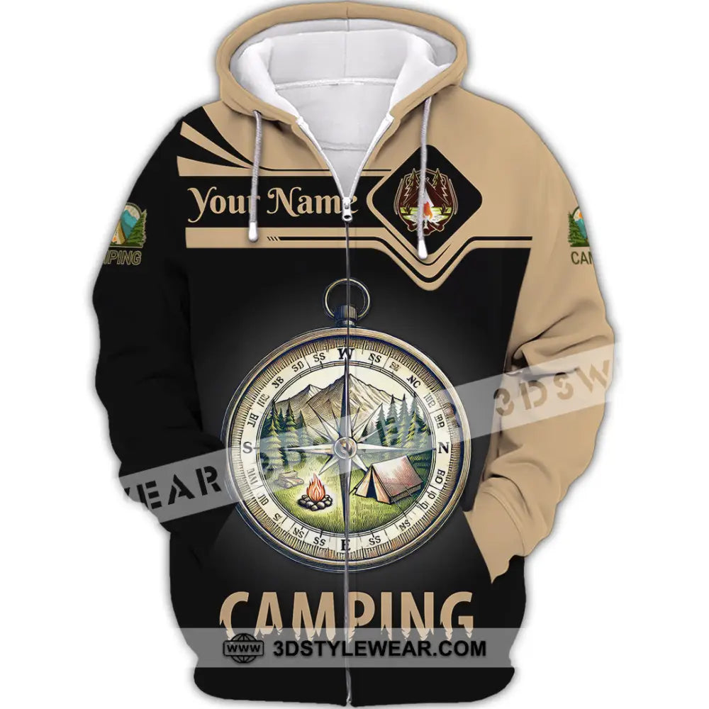 Unisex Shirt Custom Name Camping Polo Long Sleeve Love T-Shirt Zipper Hoodie / S T-Shirt