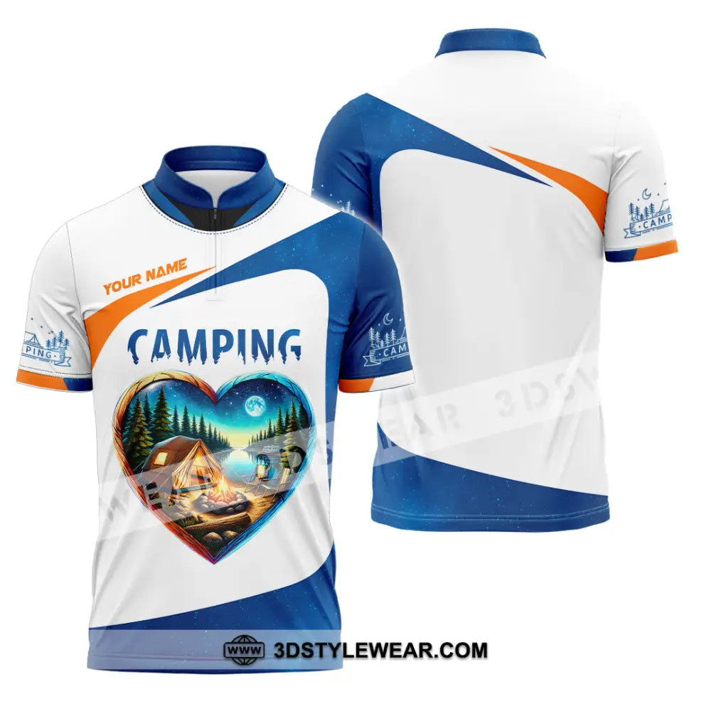 Unisex Shirt Custom Name Camping Polo Long Sleeve Love T-Shirt Zipper / S T-Shirt