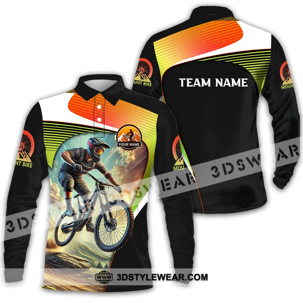 Unisex Shirt - Custom Name Cool Mountain Bike Long Sleeve Polo / S T-Shirt