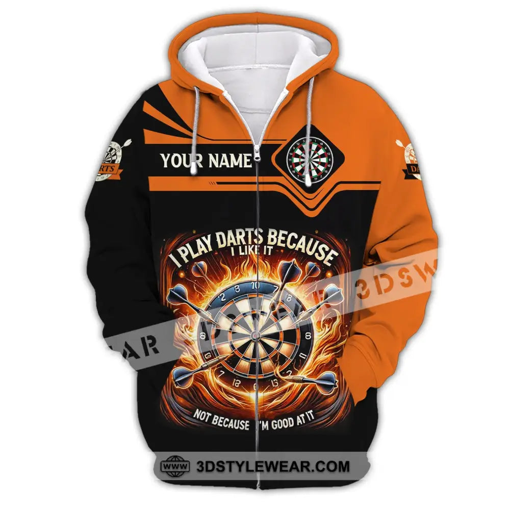 Unisex Shirt Custom Name Darts Dart Lover Hoodie Polo Long Sleeve Zipper / S T-Shirt