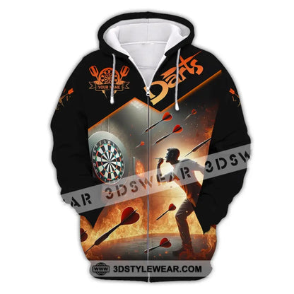 Unisex Shirt Custom Name Darts Dart Player T-Shirt Long Sleeve Polo Zipper Hoodie / S