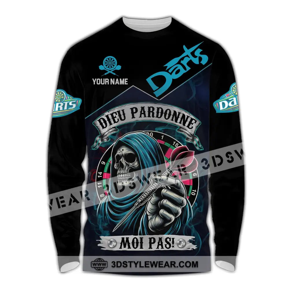 Unisex Shirt - Custom Name Darts Dieu Pardonne Moi Pas Long Sleeve / S T-Shirt