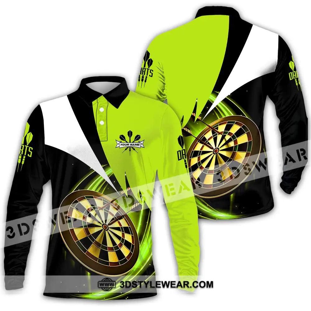 Unisex Shirt - Custom Name Darts Neon Long Sleeve Polo / S T-Shirt