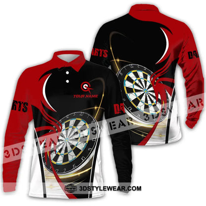 Unisex Shirt - Custom Name Darts Red Black White Long Sleeve Polo / S T-Shirt