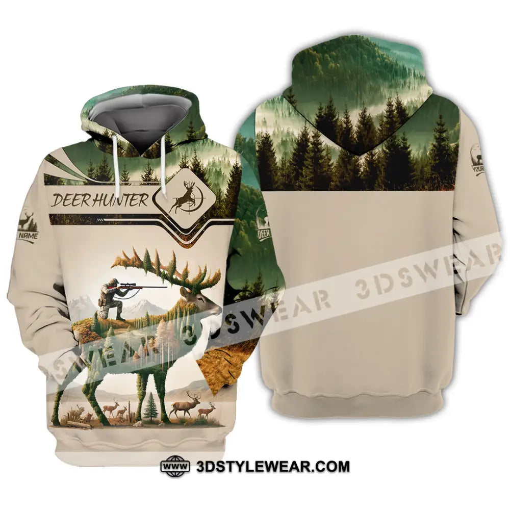 Unisex Shirt Custom Name Deer Hunter Hunting Polo Long Sleeve Animal T-Shirt Hoodie / S T-Shirt