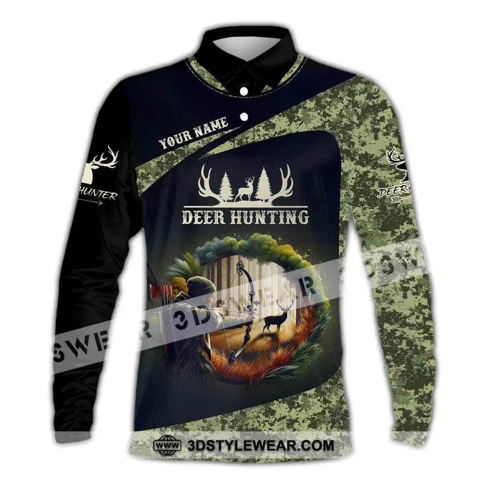 Unisex Shirt Custom Name Deer Hunter Hunting Polo Long Sleeve Animal T-Shirt / S