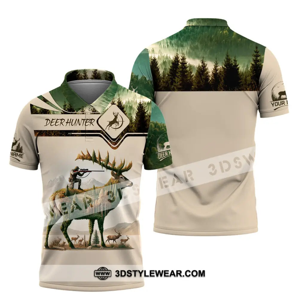 Unisex Shirt Custom Name Deer Hunter Hunting Polo Long Sleeve Animal T-Shirt / S T-Shirt