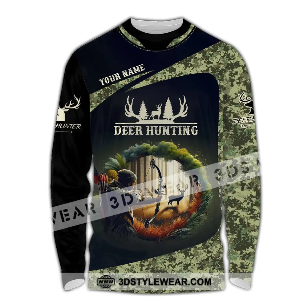 Unisex Shirt Custom Name Deer Hunter Hunting Polo Long Sleeve Animal T-Shirt / S