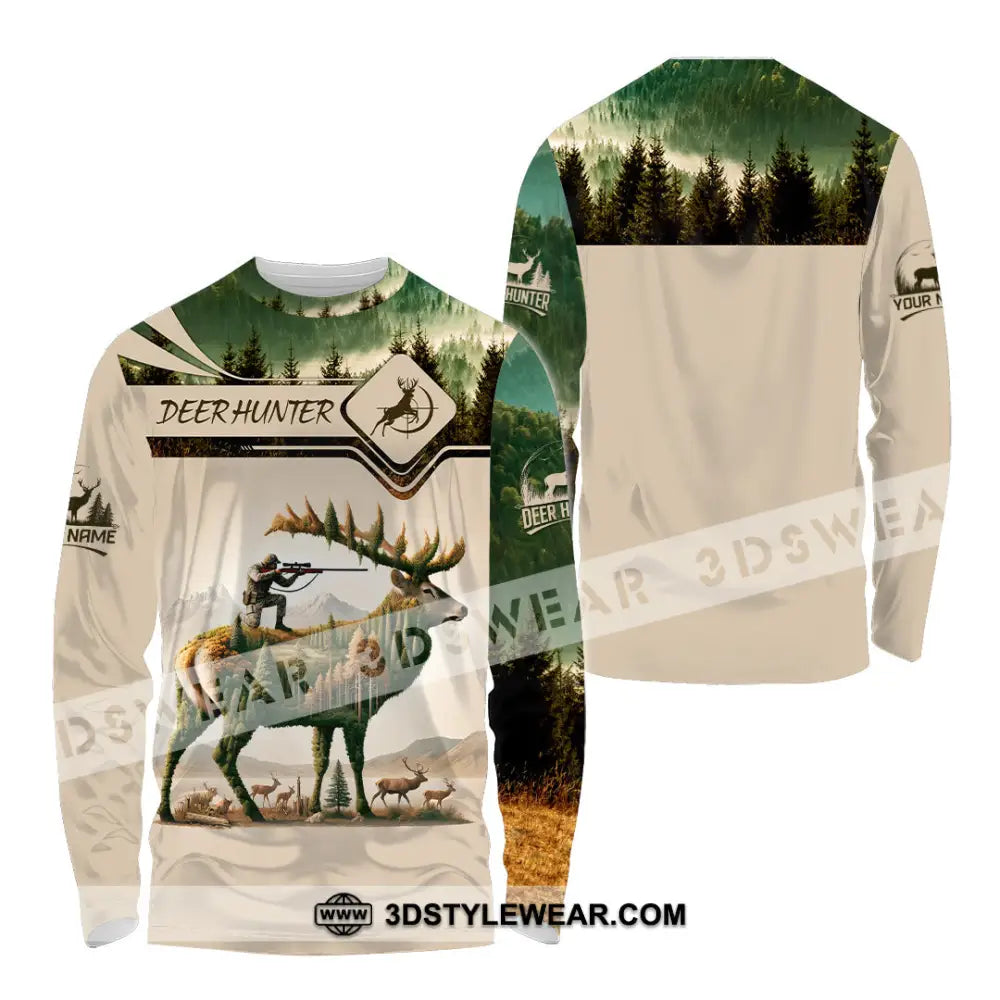 Unisex Shirt Custom Name Deer Hunter Hunting Polo Long Sleeve Animal T-Shirt / S T-Shirt