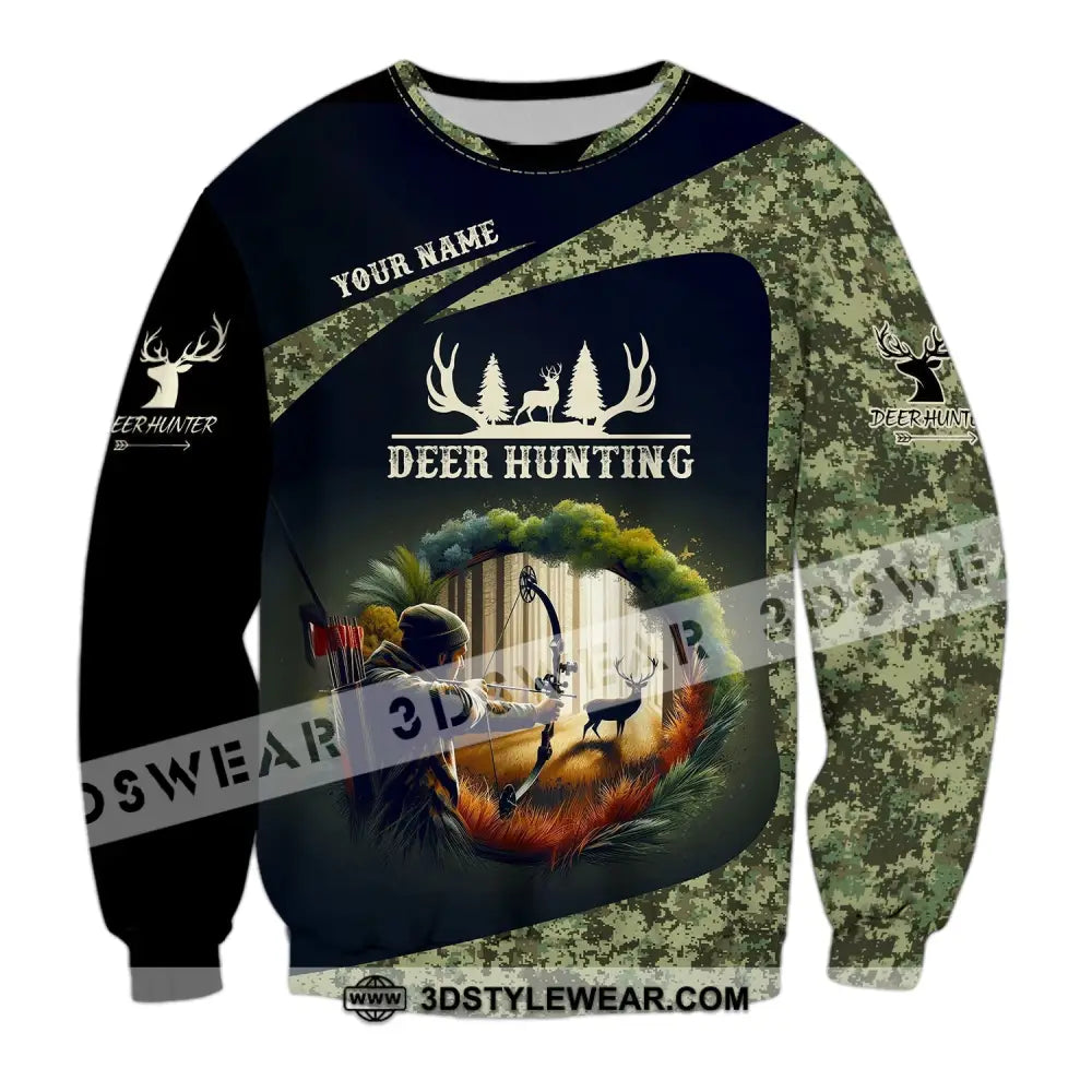 Unisex Shirt Custom Name Deer Hunter Hunting Polo Long Sleeve Animal T-Shirt / S
