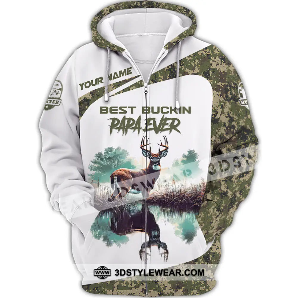 Unisex Shirt Custom Name Deer Hunter Hunting Polo Long Sleeve Animal T-Shirt Zipper Hoodie / S