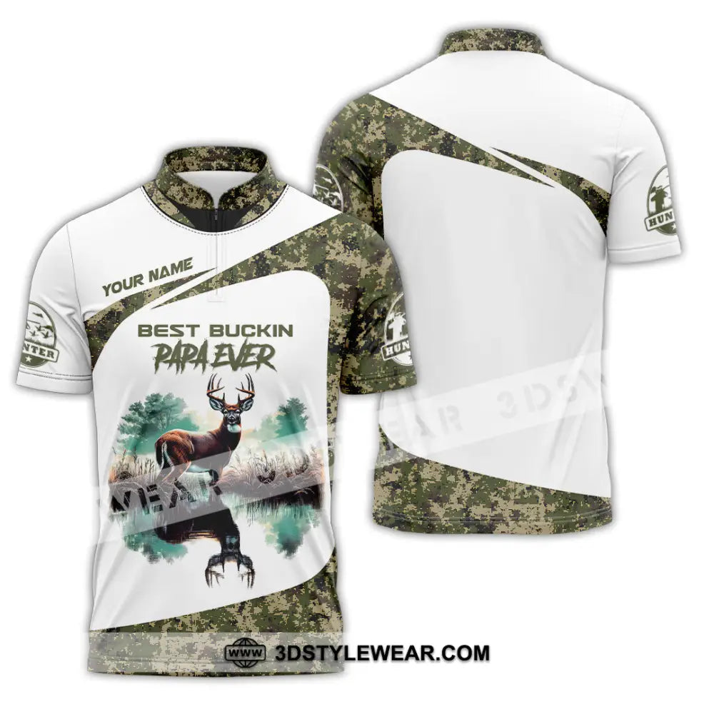 Unisex Shirt Custom Name Deer Hunter Hunting Polo Long Sleeve Animal T-Shirt Zipper / S T-Shirt