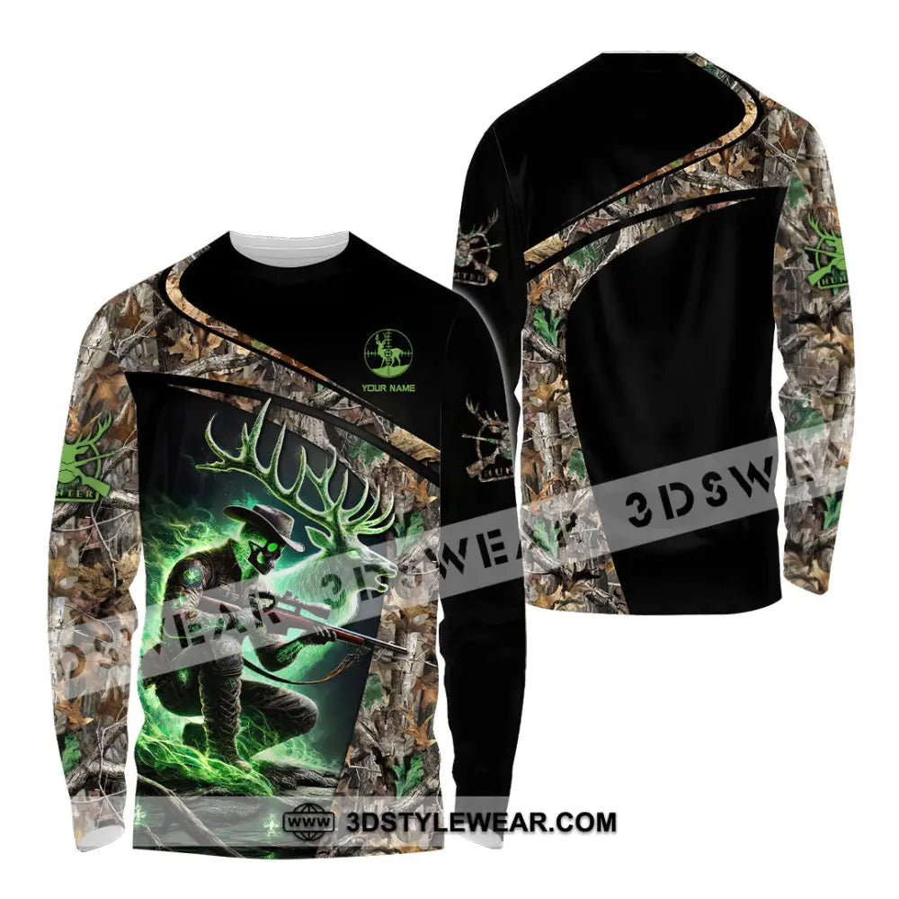 Unisex Shirt Custom Name Deer Hunting Hunter Gift Long Sleeve / S T-Shirt