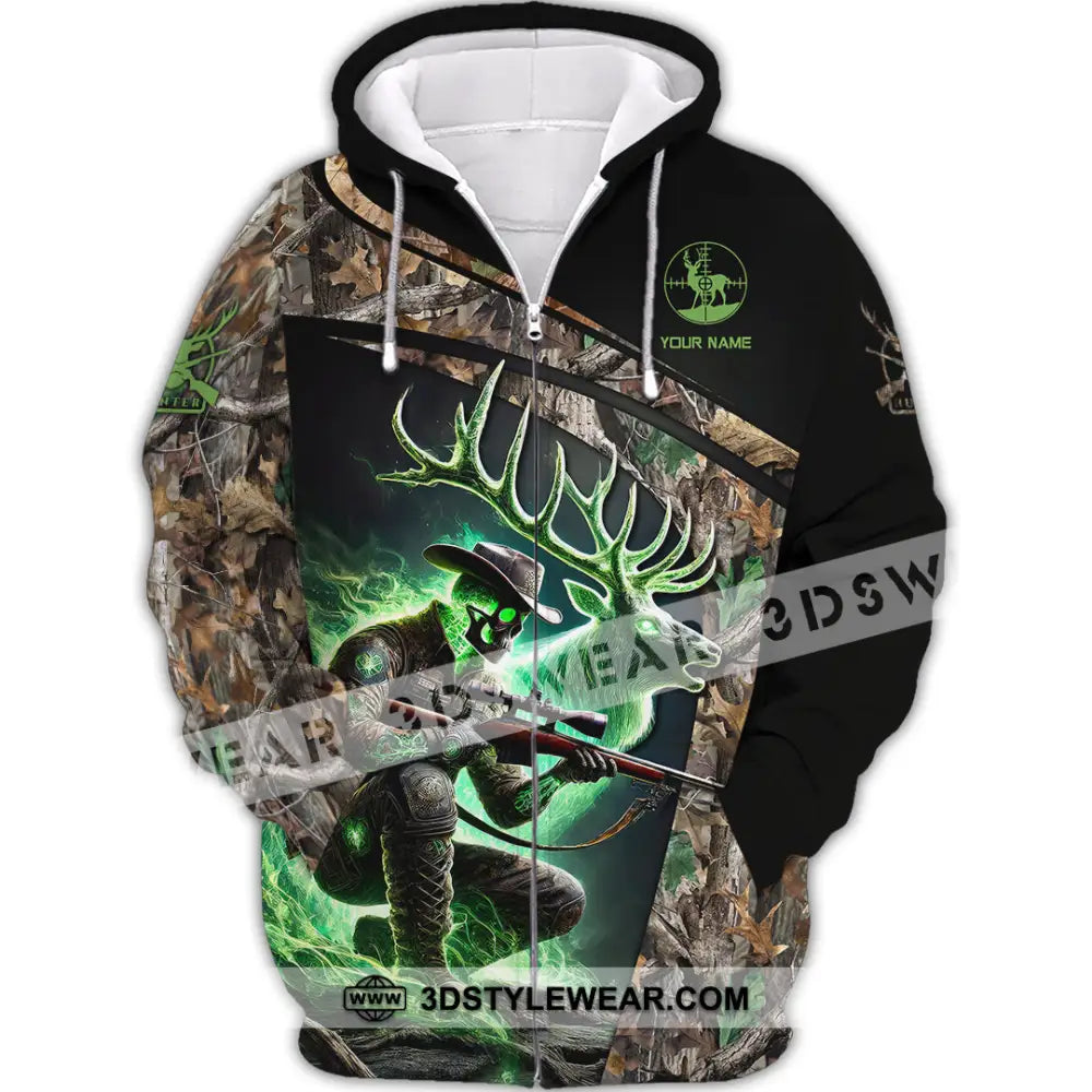 Unisex Shirt Custom Name Deer Hunting Hunter Gift Zipper Hoodie / S T-Shirt