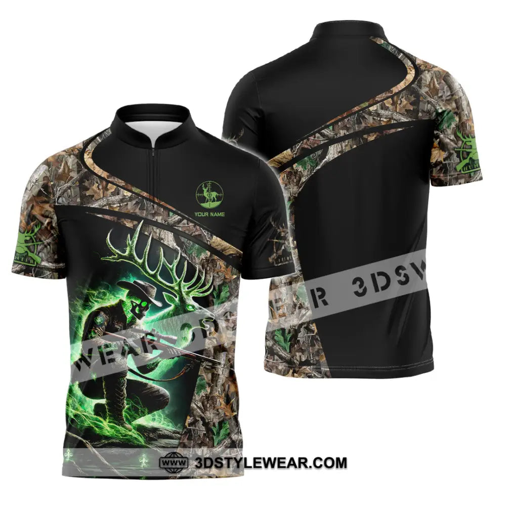 Unisex Shirt Custom Name Deer Hunting Hunter Gift Zipper Polo / S T-Shirt