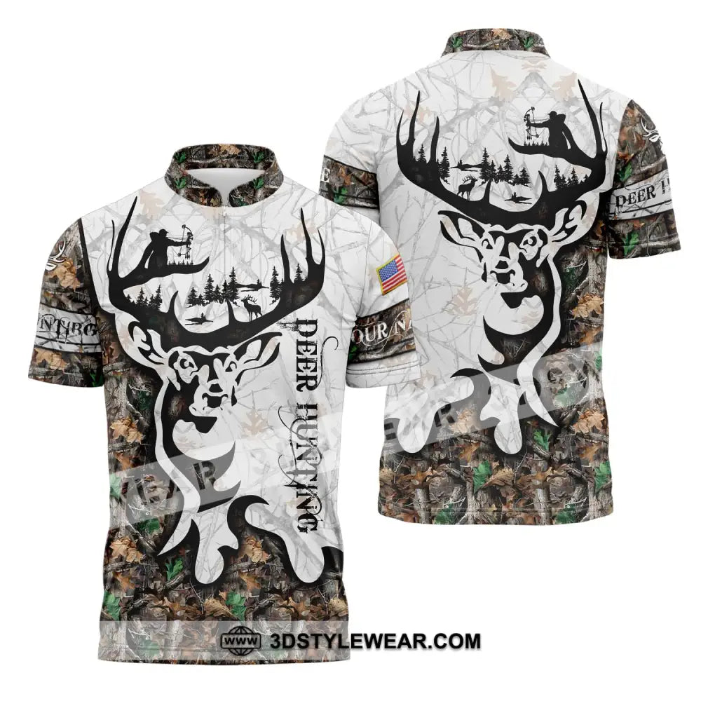 Unisex Shirt - Custom Name Deer Hunting Zipper Polo / S T-Shirt