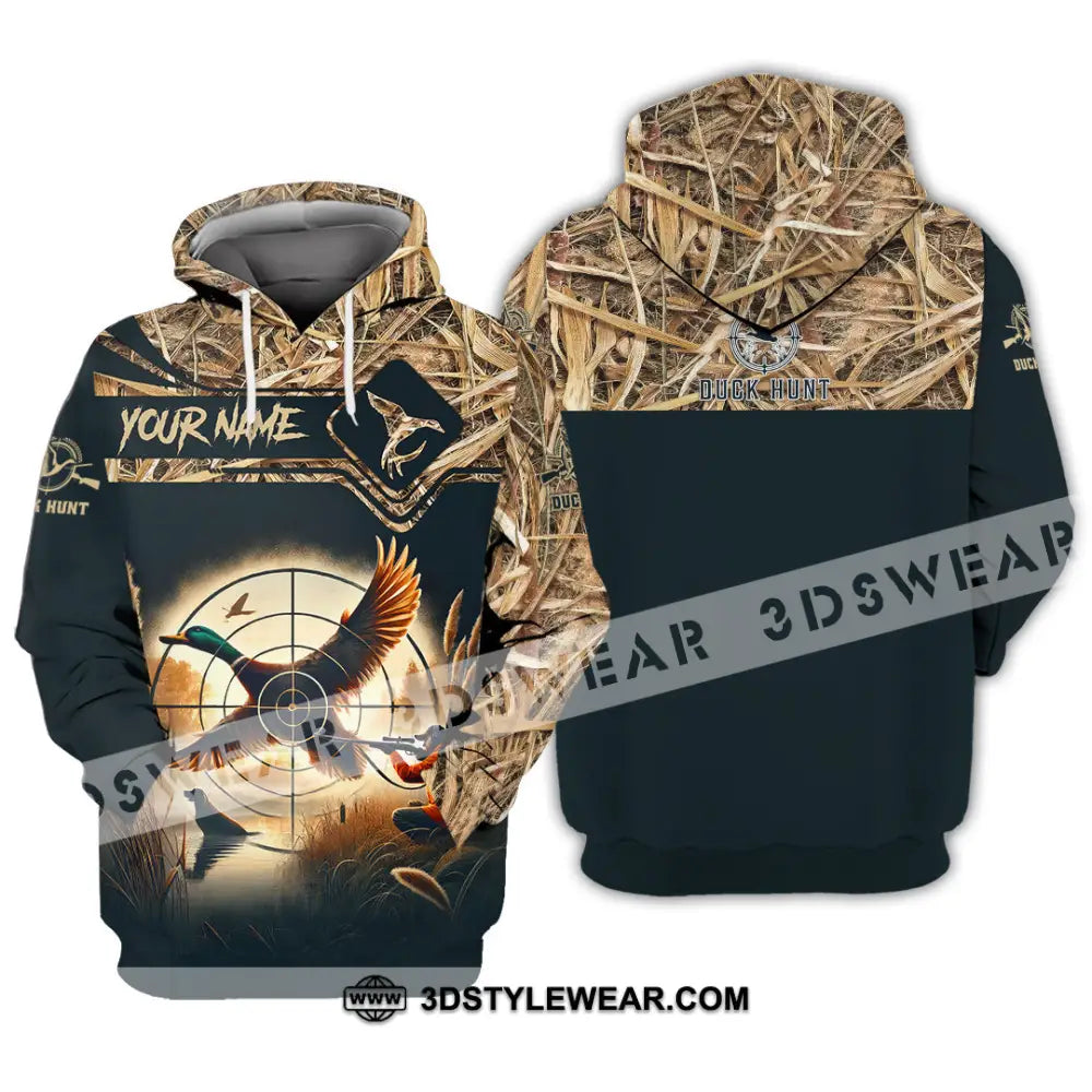Unisex Shirt Custom Name Duck Hunter Hunting Polo Long Sleeve Animal T-Shirt Hoodie / S T-Shirt
