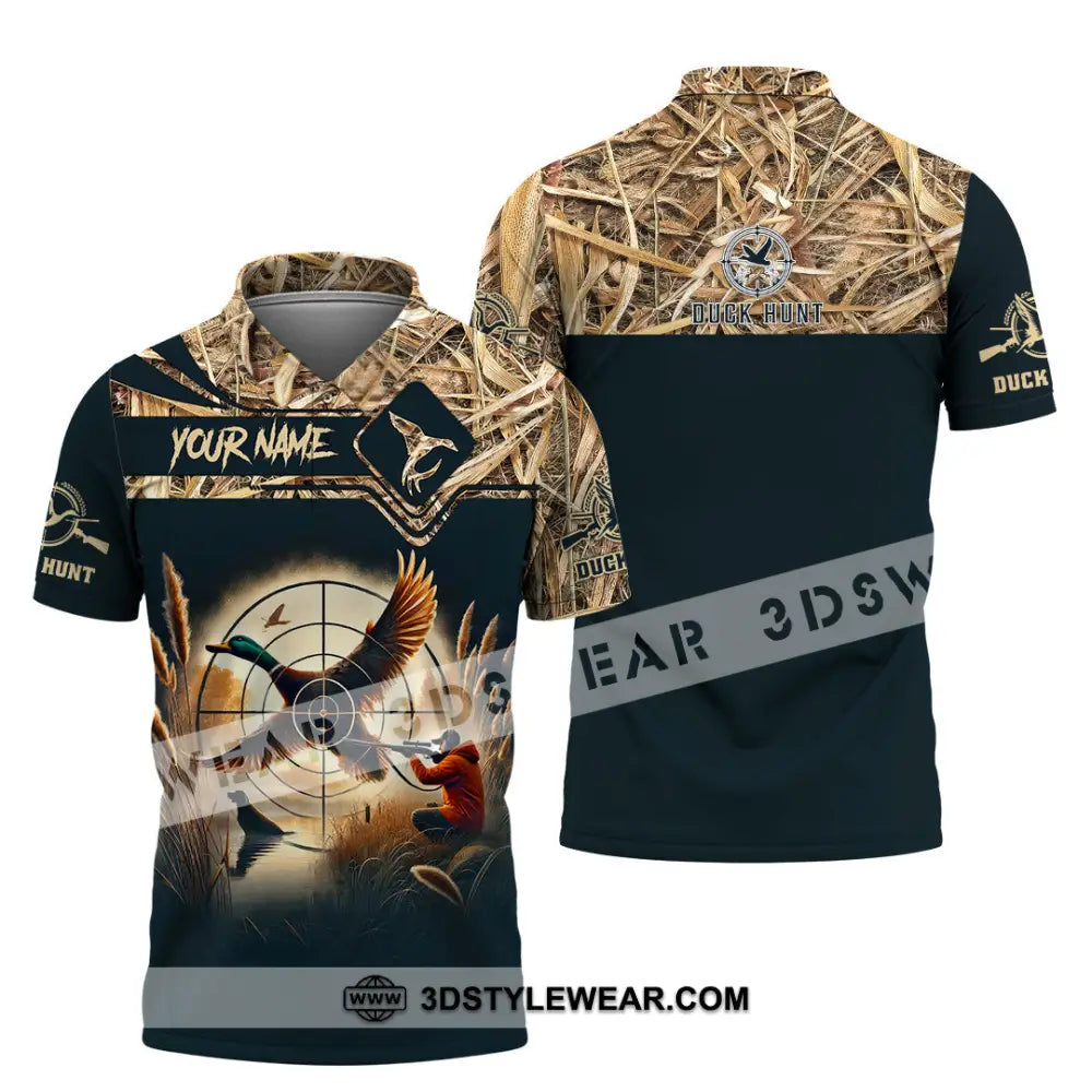 Unisex Shirt Custom Name Duck Hunter Hunting Polo Long Sleeve Animal T-Shirt / S T-Shirt