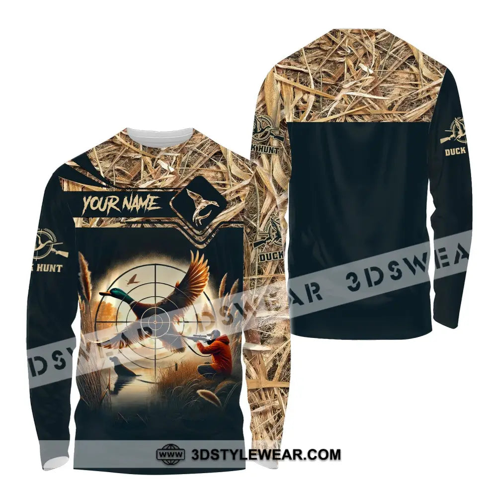 Unisex Shirt Custom Name Duck Hunter Hunting Polo Long Sleeve Animal T-Shirt / S T-Shirt