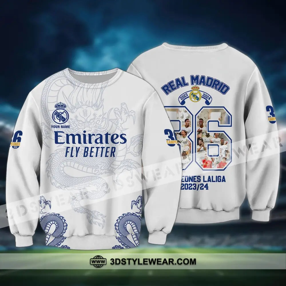 Unisex Shirt - Custom Name Emirates Fly Better Los Blancos Champions Laliga Long Sleeve / S T-Shirt