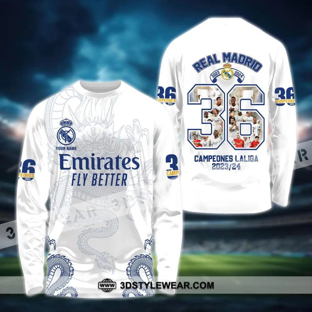 Unisex Shirt - Custom Name Emirates Fly Better Los Blancos Champions Laliga Long Sleeve / S T-Shirt