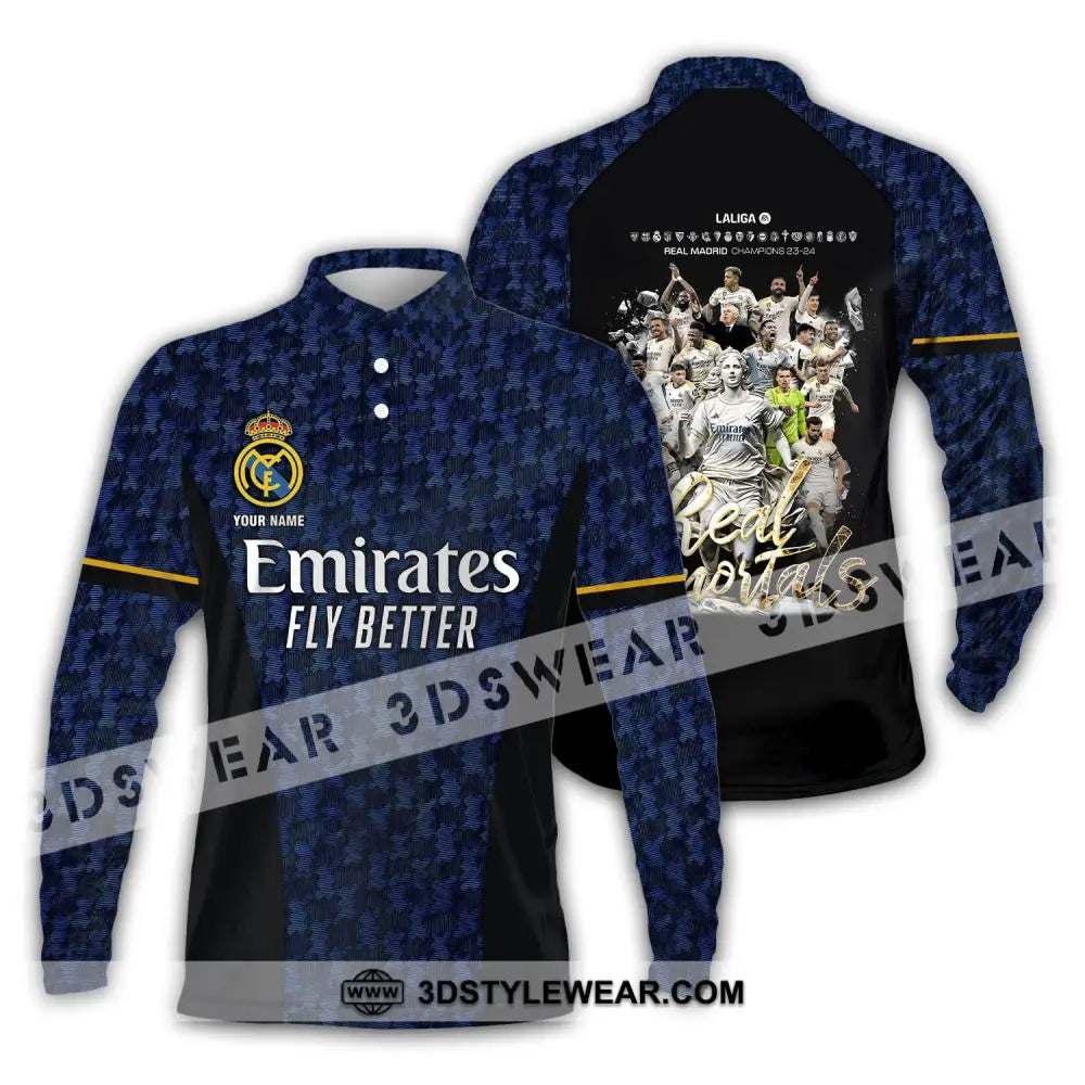 Unisex Shirt - Custom Name Emirates Los Blancos Immortals Champions La Liga Long Sleeve Polo / S