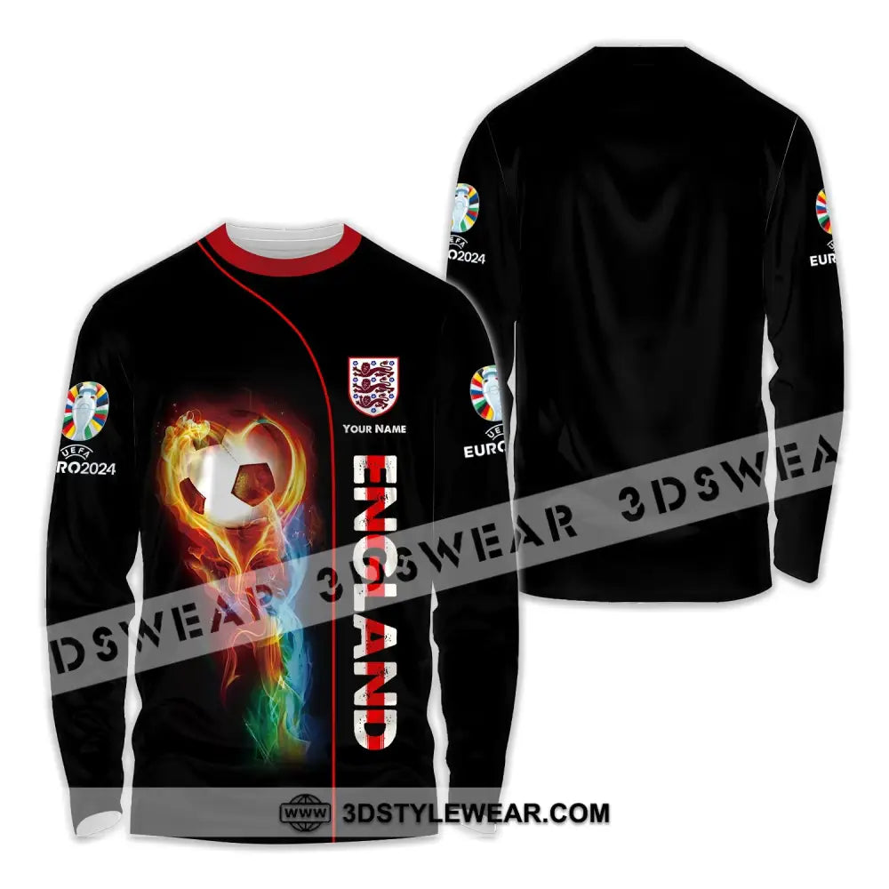 Unisex Shirt - Custom Name England Fire Ball Black Long Sleeve / S T-Shirt