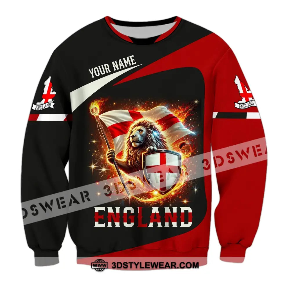 Unisex Shirt - Custom Name England Fire Lion Long Sleeve / S T-Shirt