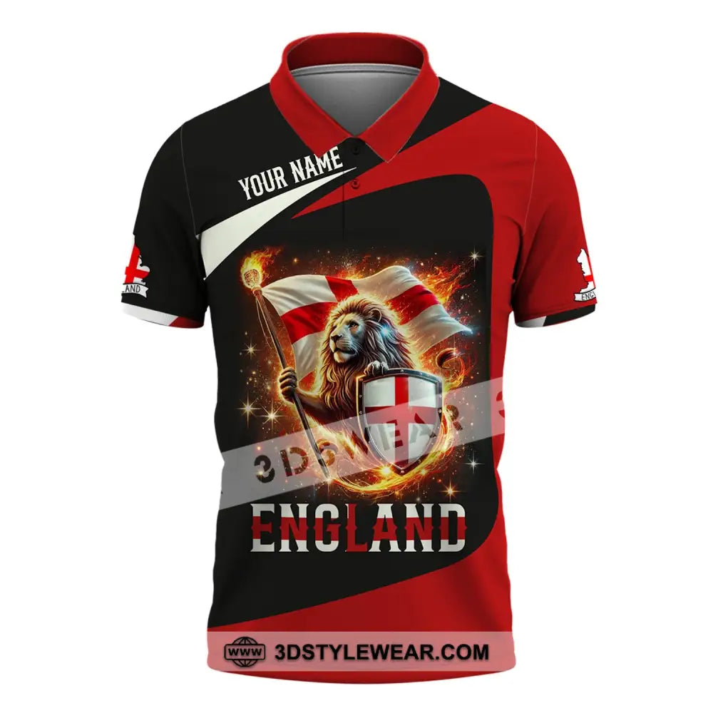 Unisex Shirt - Custom Name England Fire Lion Polo / S T-Shirt