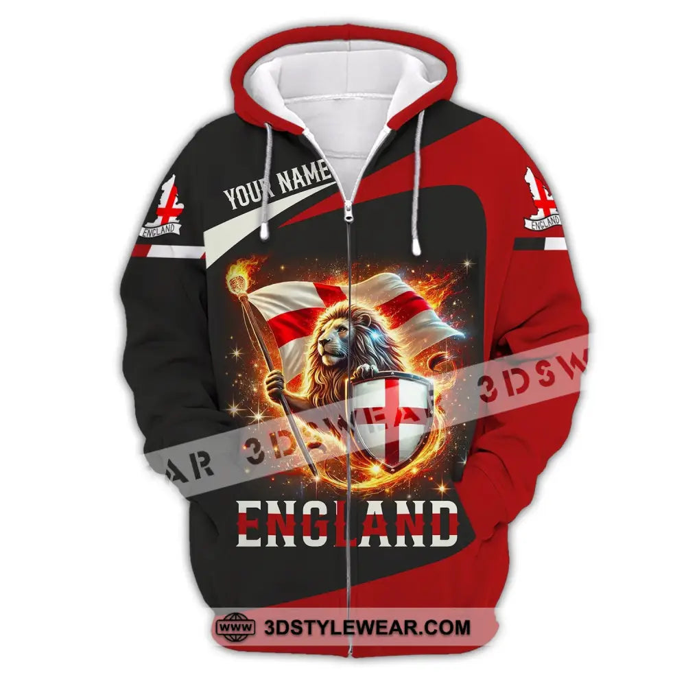 Unisex Shirt - Custom Name England Fire Lion Zipper Hoodie / S T-Shirt